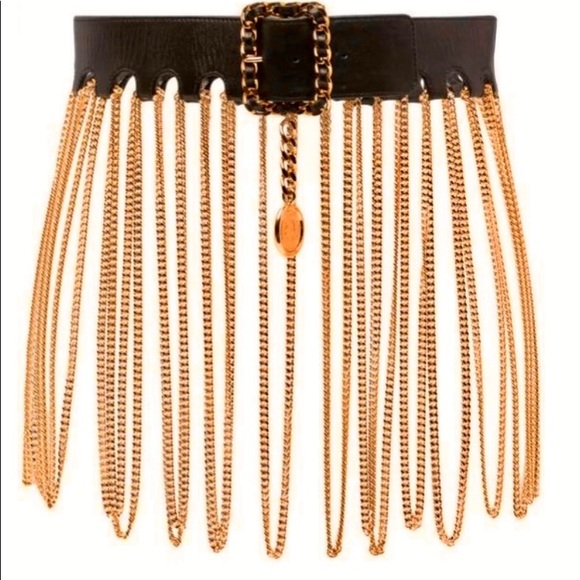CHANEL ❌SOLD❌ICONIC SUPERMODEL FRINGE CHAIN BLACK LEATHER BELT VINTAGE 1991 - Picture 3 of 14